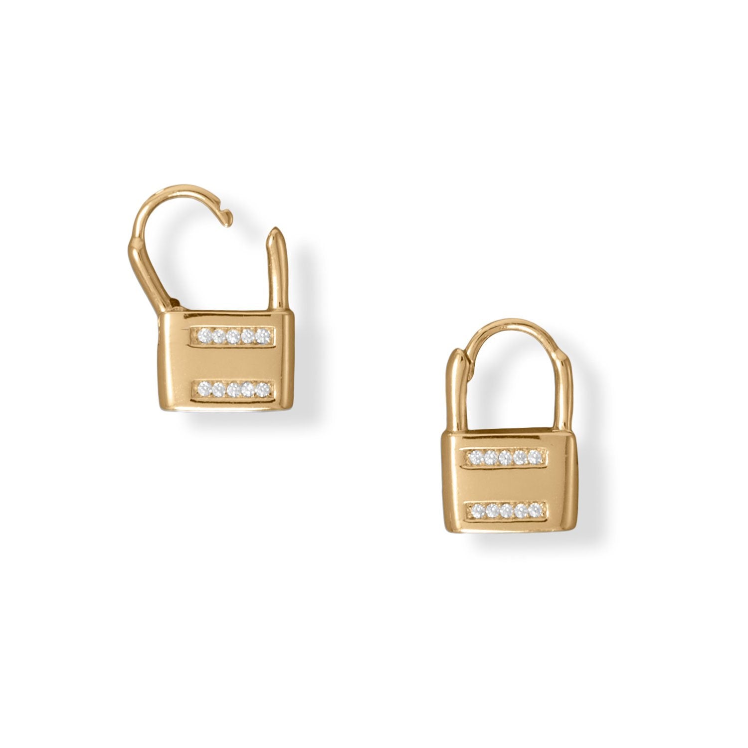 14 Karat Gold Plated CZ Lock Earrings – Casanova Gems