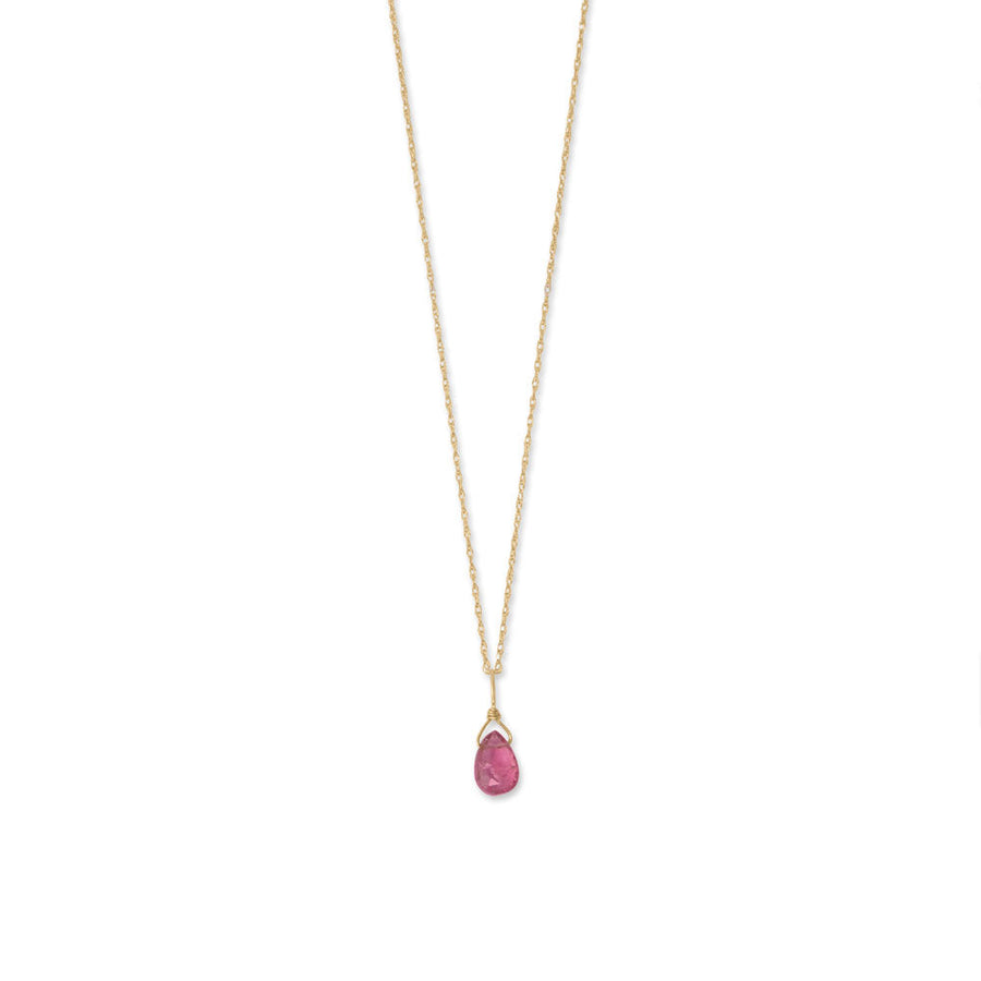 16" 14 Karat Gold Pink Tourmaline Necklace - October Birthstone