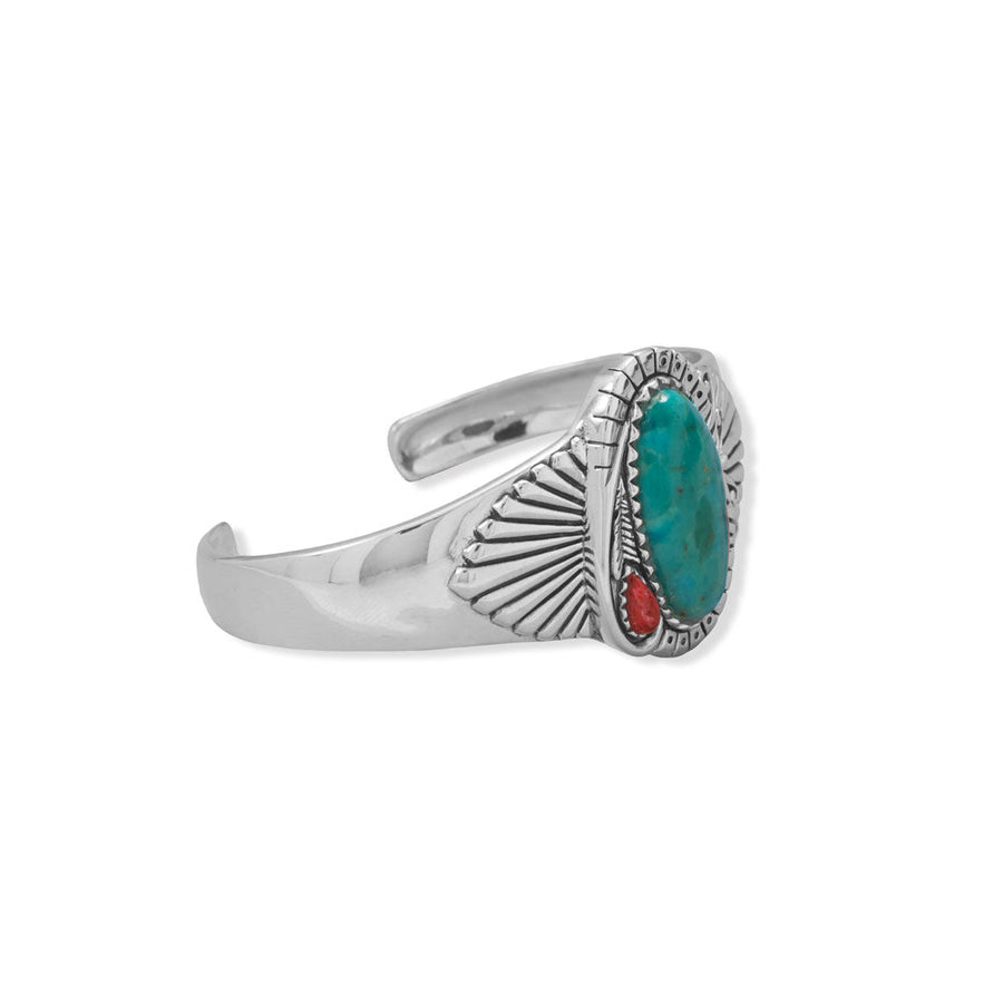 Turquoise and Sponge Coral Fan Design Cuff Bracelet