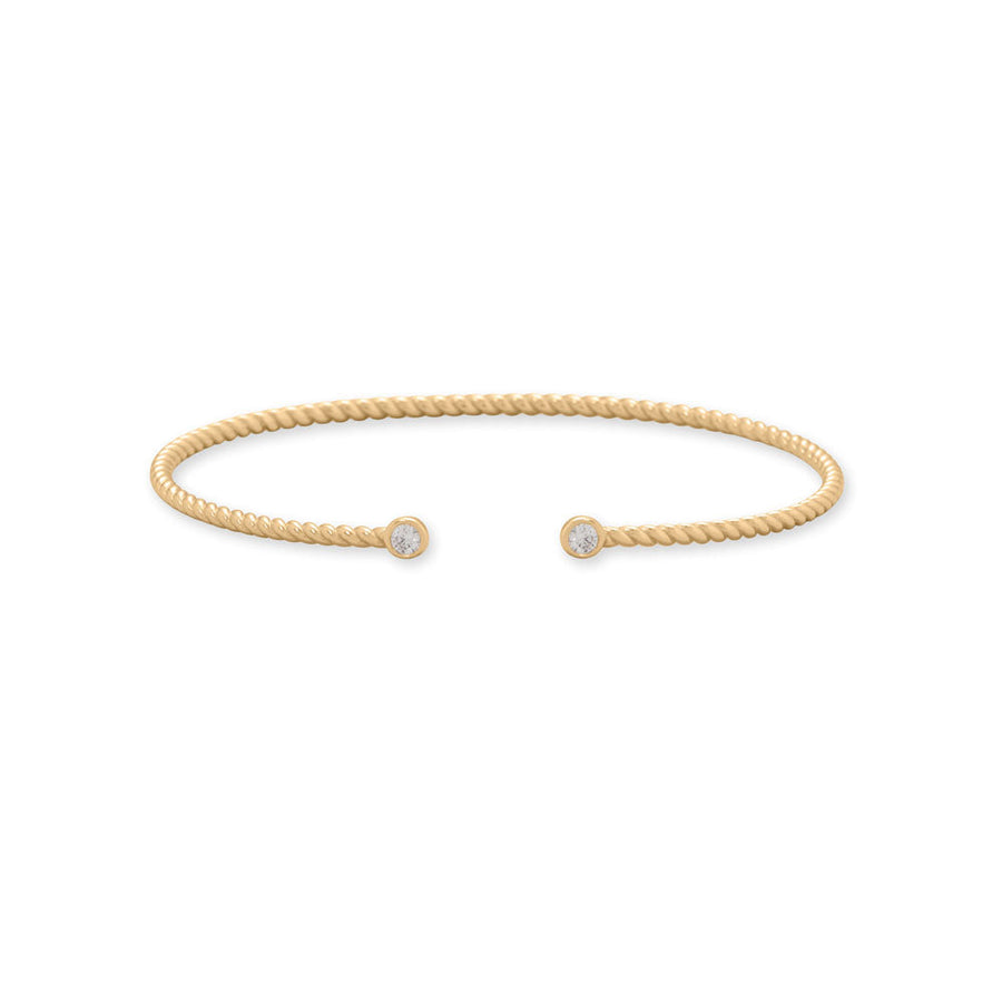 14 Karat Gold Plated CZ Twist Cable Cuff Bracelet