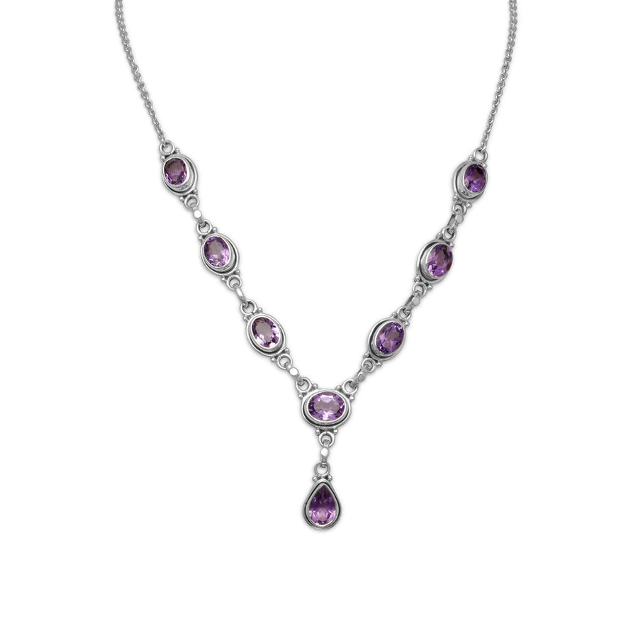 15"+1" Extension Oval and Pear Shape Amethyst Necklace