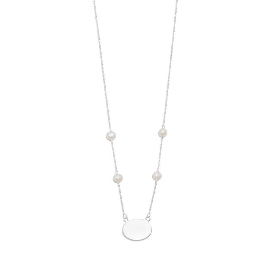 16" ID Tag Necklace with White Cultured Freshwater Pearl