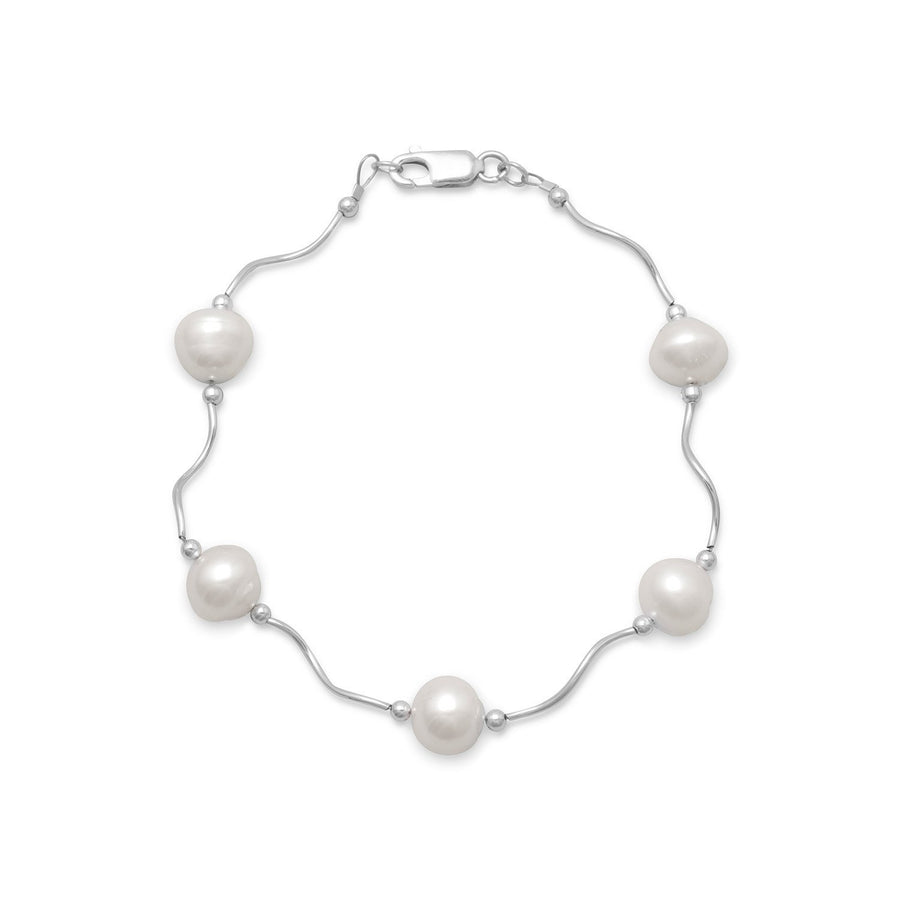 8" Wave Design Bracelet with Cultured Freshwater Pearls