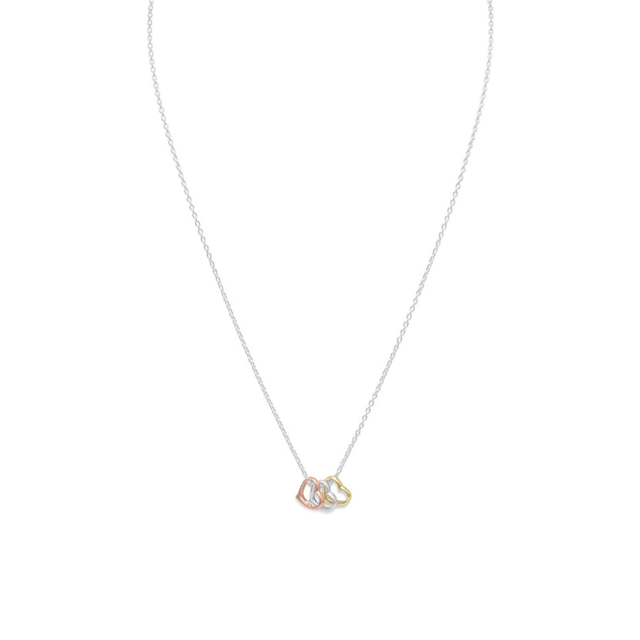 16"+2" Tri Tone Heart Necklace