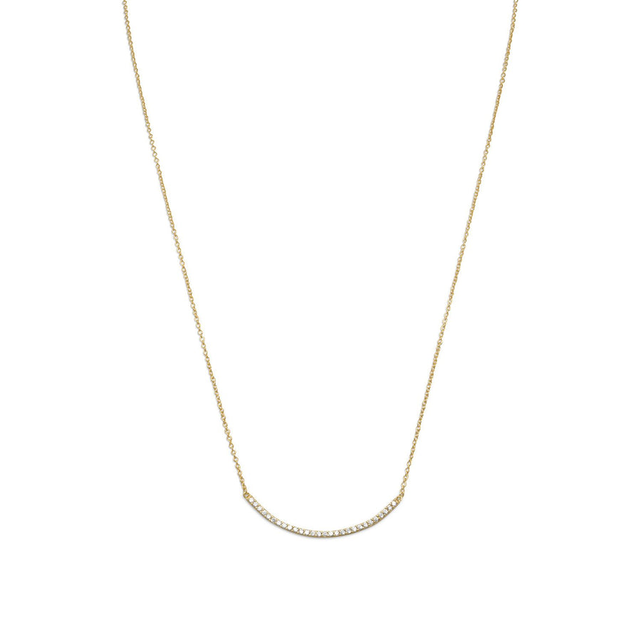 18" + 2" 14 Karat Gold Plated Curved CZ Bar Necklace