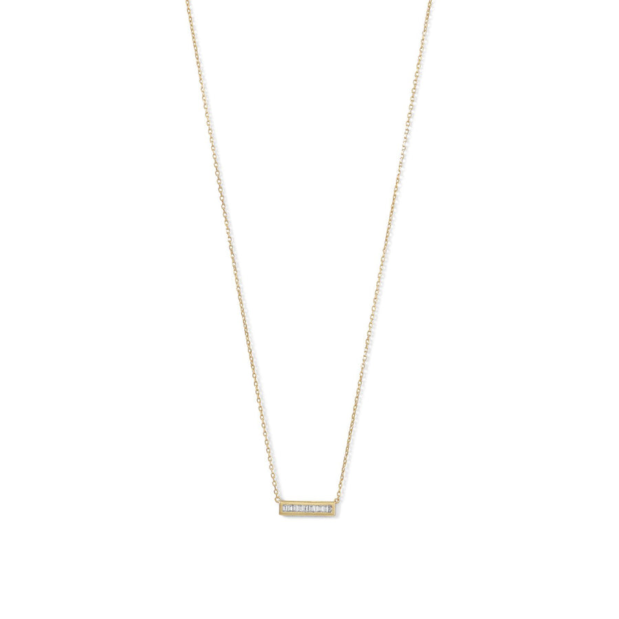 14 Karat Gold Plated Mini CZ Bar Necklace