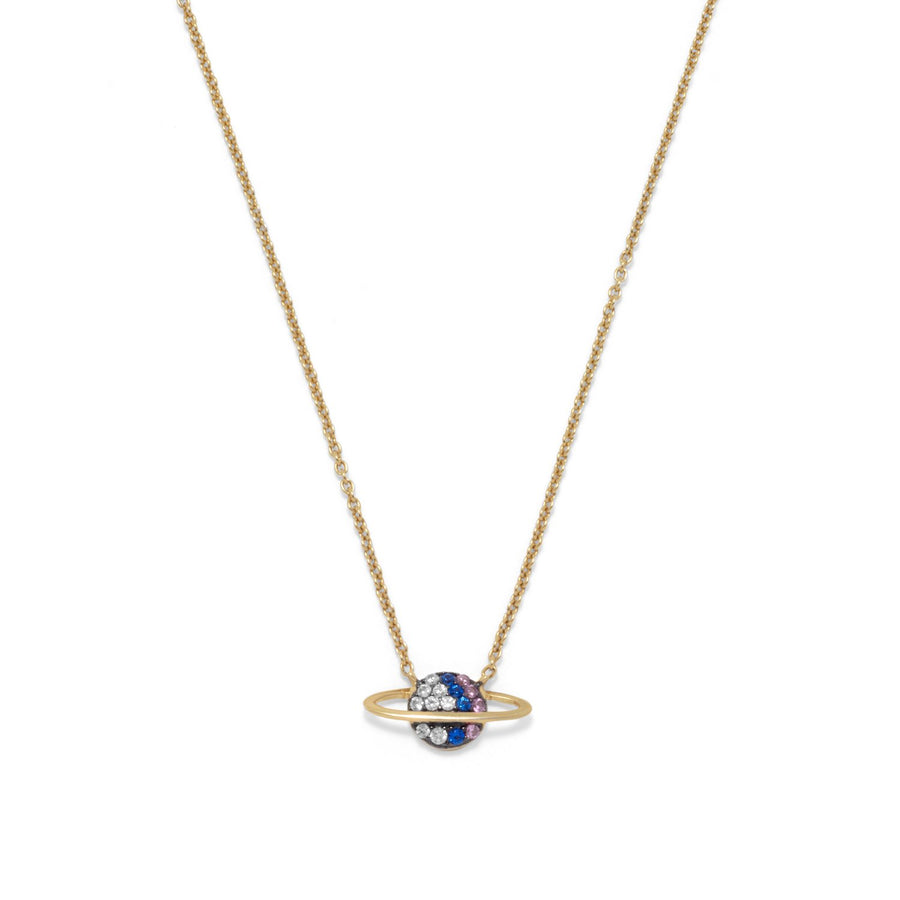 14 Karat Gold Plated Mini CZ Planet Necklace