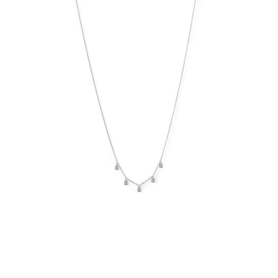 Rhodium Plated Dainty CZ Charm Necklace