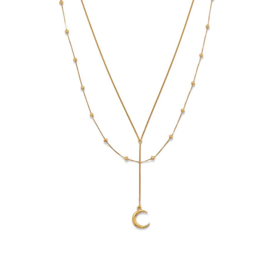 16"+2 14 Karat Gold Plated Double Strand Moon Necklace