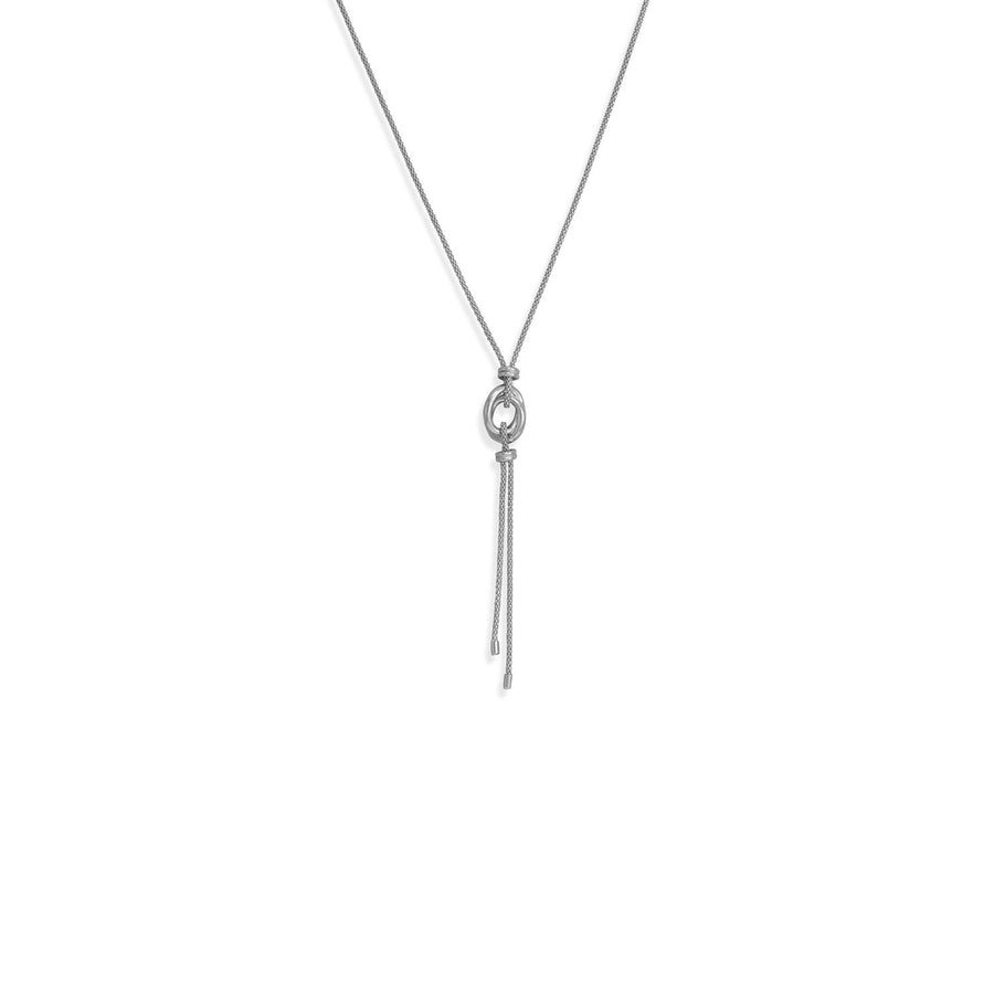 24" + 2" Rhodium Plated Double Link Long Lariat Necklace