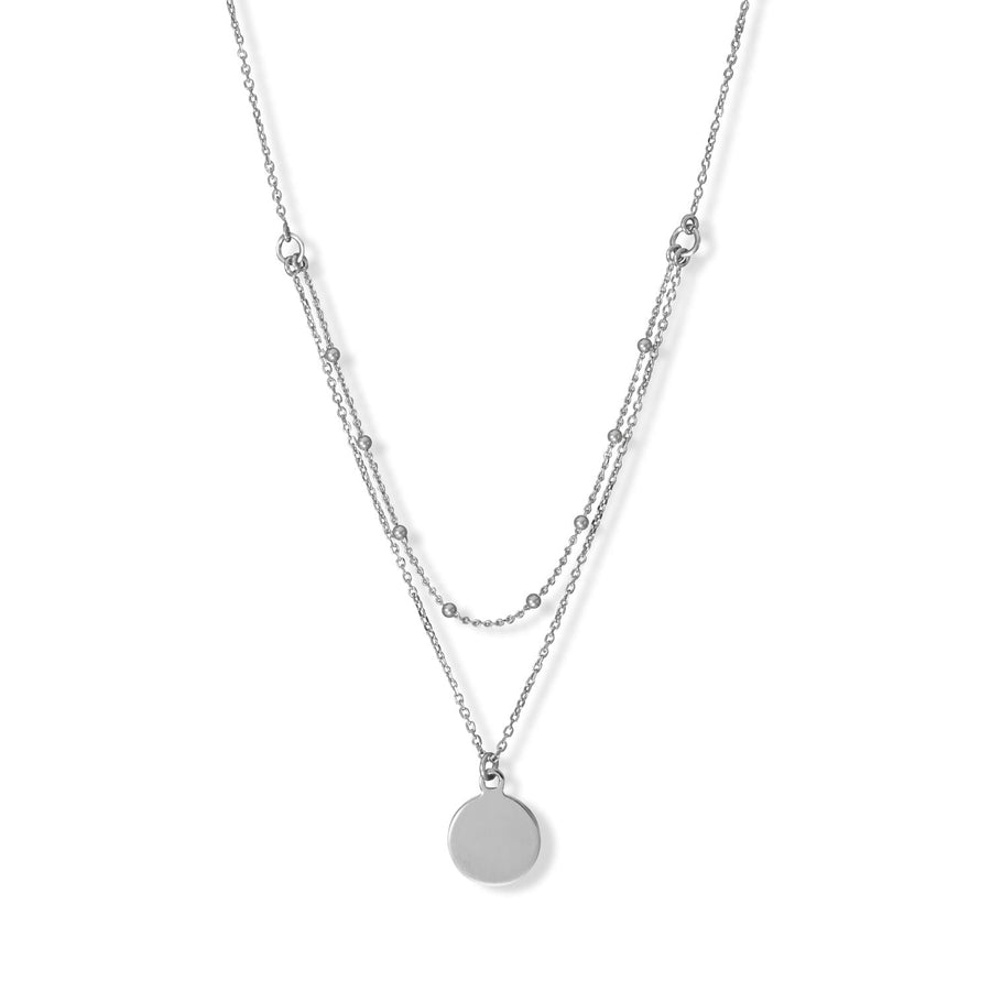 16"/18" + 2" Rhodium Plated 2 Row Engravable Disk Necklace