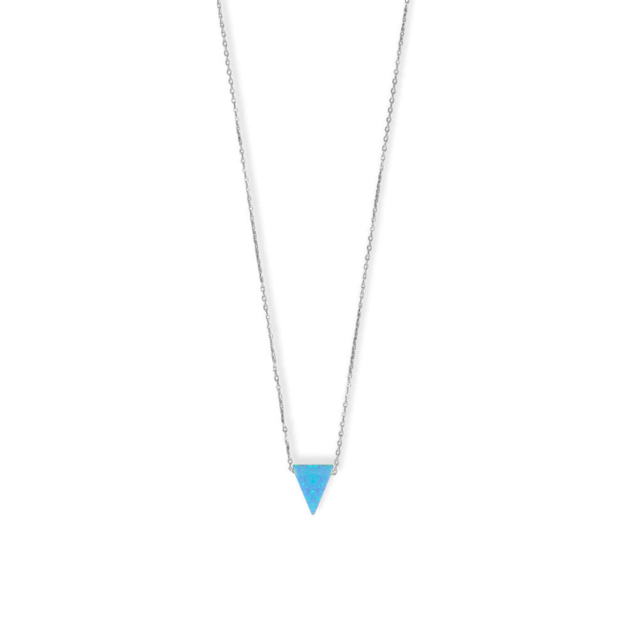 16" + 2" Rhodium Plated Synthetic Opal Triangle Necklace