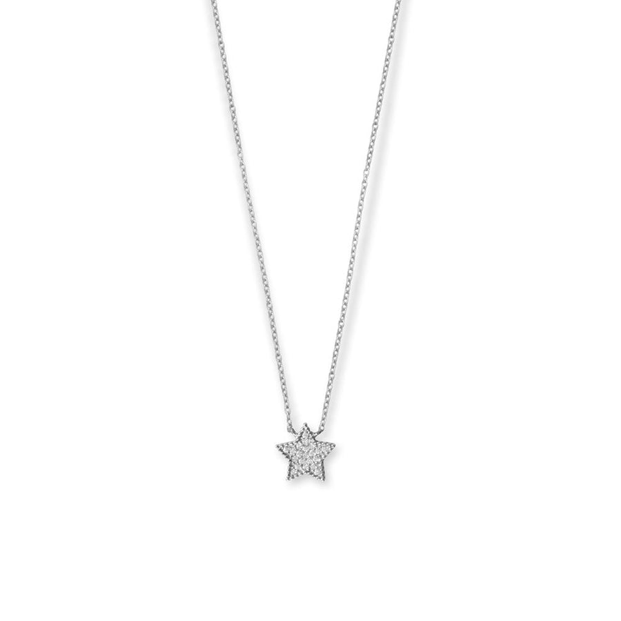 16" + 2" Rhodium Plated Pave CZ Star Necklace