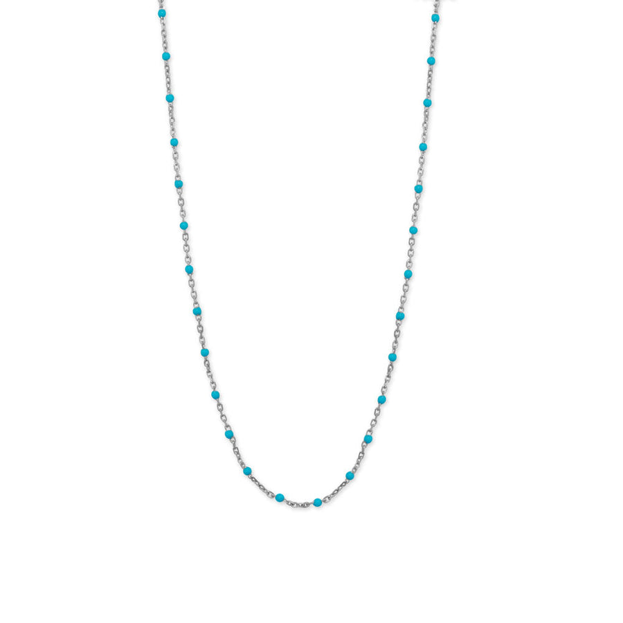 Rhodium Plated Blue Enamel Satellite Chain