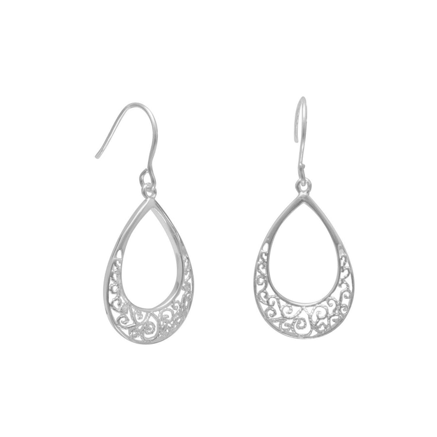 Pear Shape Filigree Design French Wire Earrings