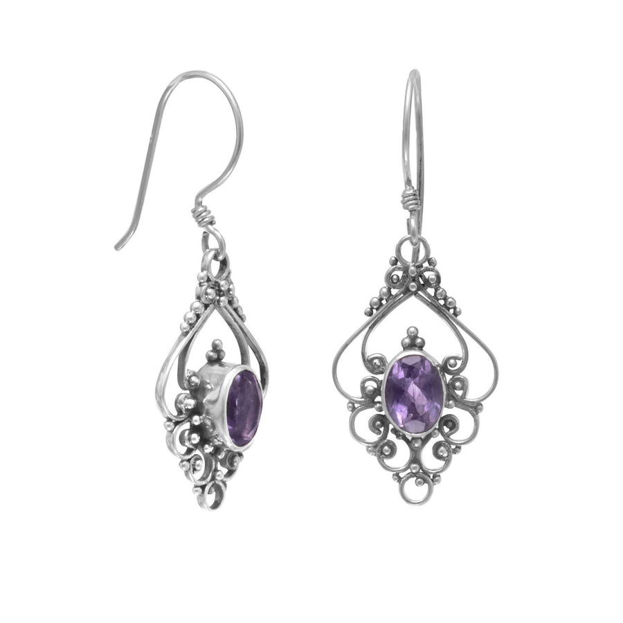 Scroll Design Amethyst French Wire Earrings