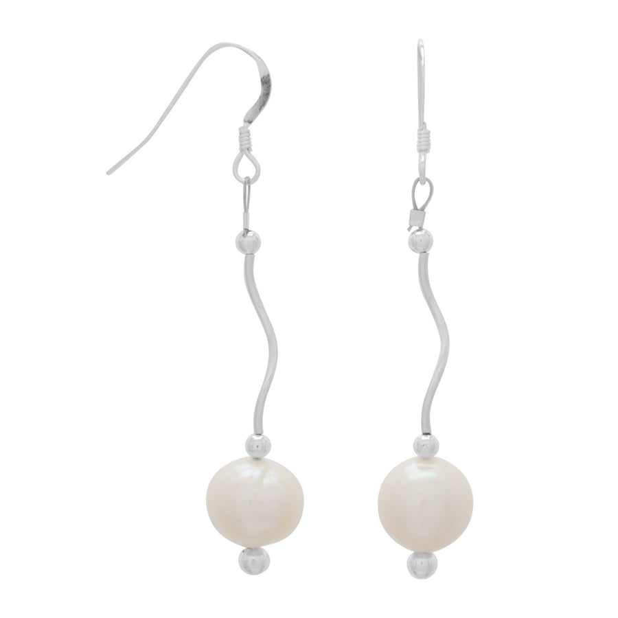 Wave Design Earrings with Cultured Freshwater Pearl Drop