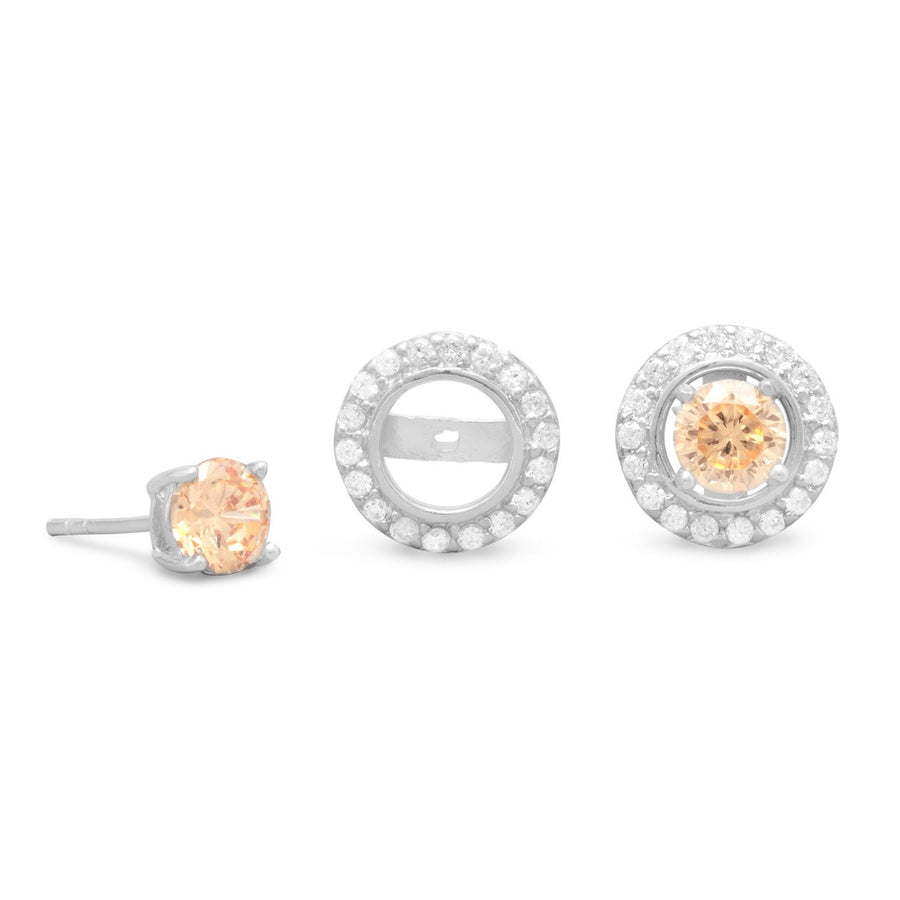 Rhodium Plated CZ Frame Earring Jackets.  CZ Stud Earrings Sold Separately.