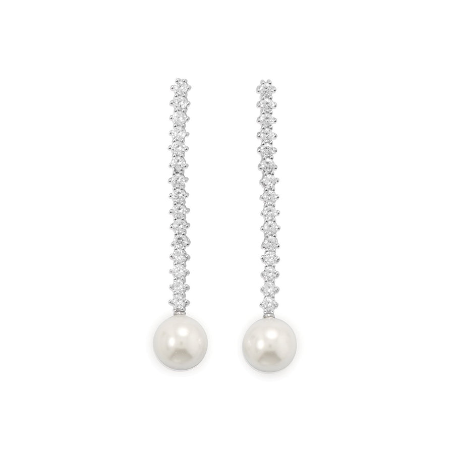 Rhodium Plated CZ and Simulated Pearl Drop Earrings