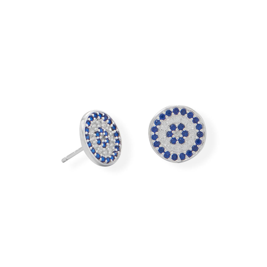 Blue CZ Disc Stud Earrings