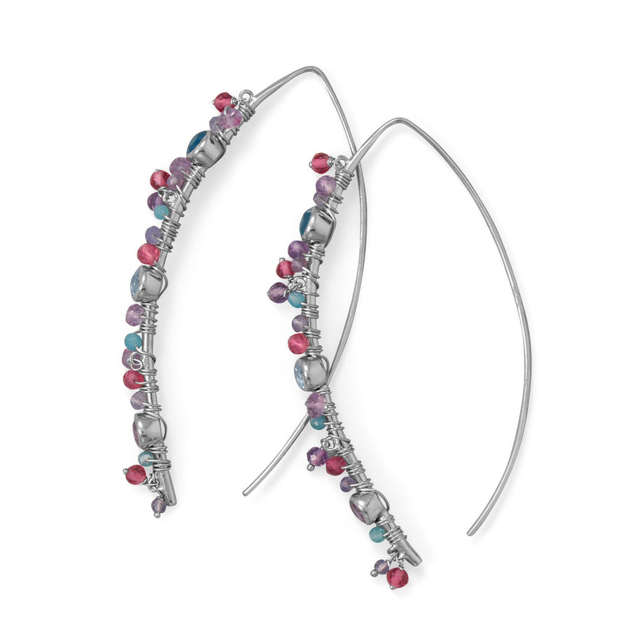 Rhodium Plated Marquis Wire Beaded Earring