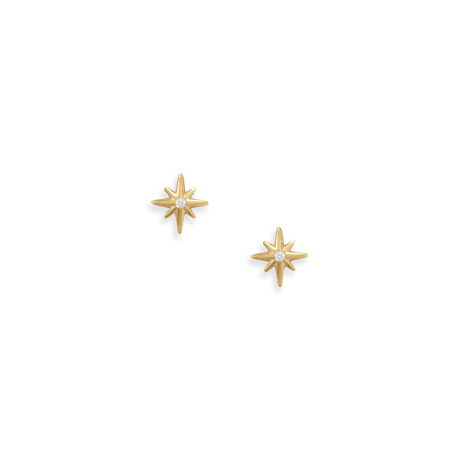 Sweet Stars! 14 Karat Gold Plated CZ Star Stud Earrings