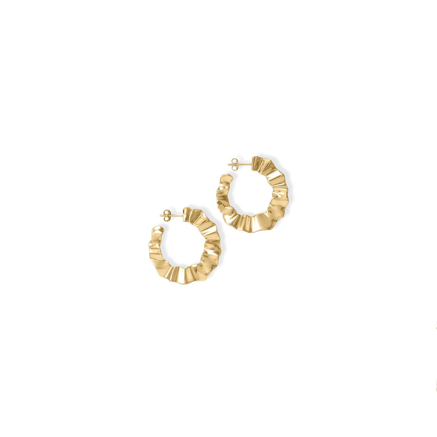 Wonderfully Wavy! 14 Karat Gold Plated Flat Wavy Hoop Earrings