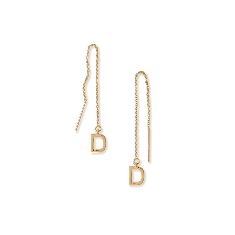 14 Karat Gold Plated "D" Initial Threader Earrings