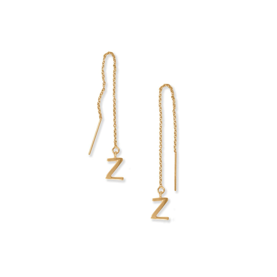 14 Karat Gold Plated "Z" Initial Threader Earrings