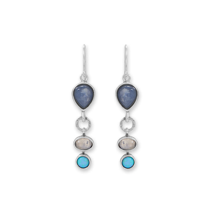 Rainbow Moonstone, Kyanite and Synthetic Opal Drop Earrings