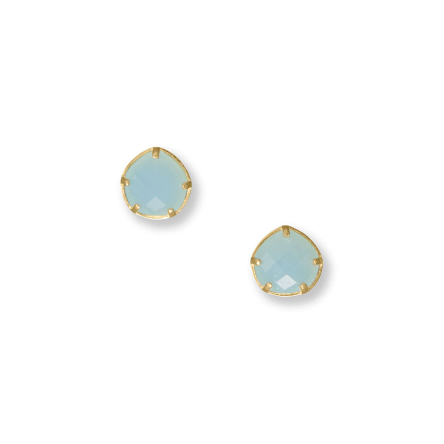 14 Karat Gold Plated Pear Chalcedony Stud Earrings