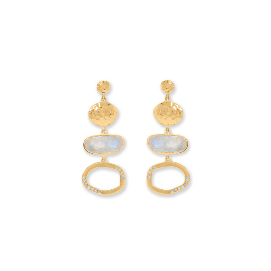 Just Right for Date Night! 14 Karat Gold Plated Rainbow Moonstone Drop Earrings