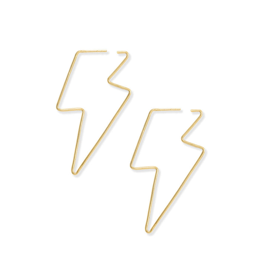 14 Karat Gold Plated Lightning Bolt Outline Earrings