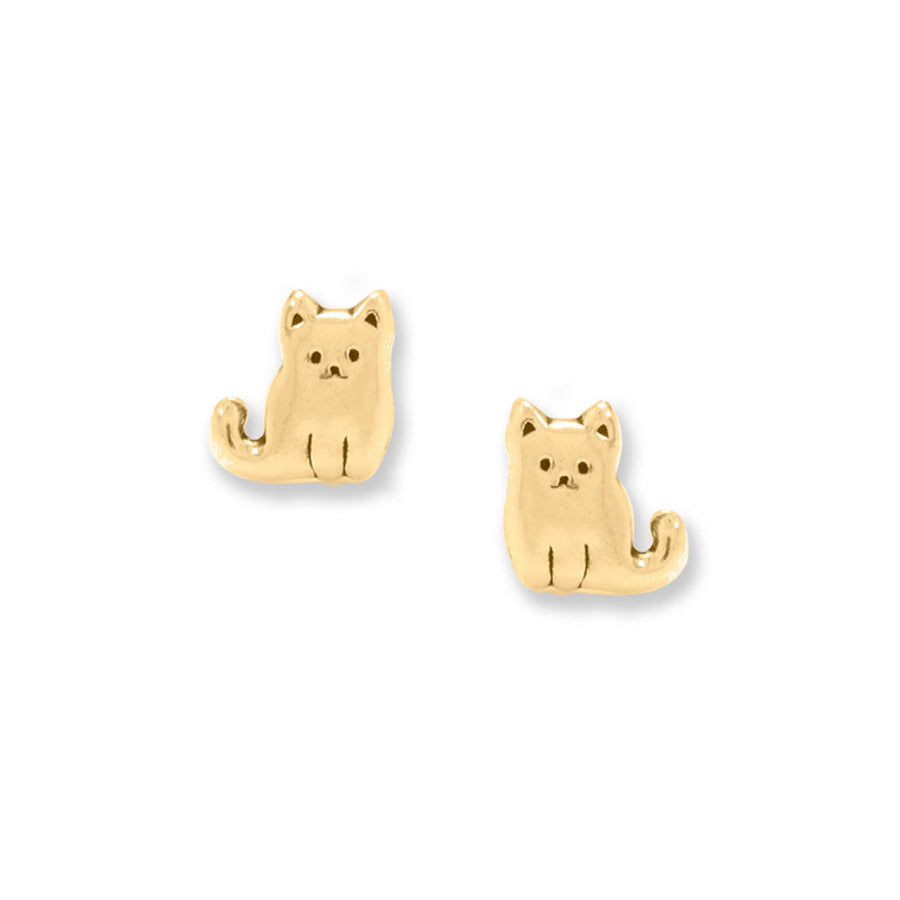 14 Karat Gold Plated Sitting Kitty Stud Earrings