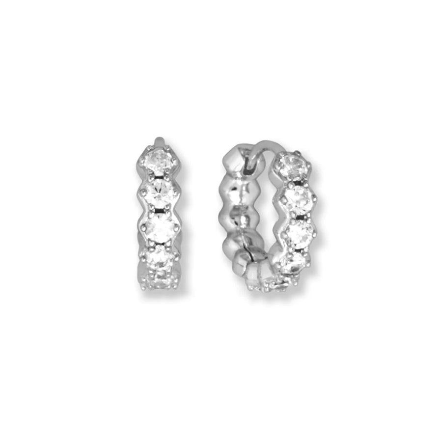 Rhodium Plated 10mm CZ Hexagon Hoop Earrings