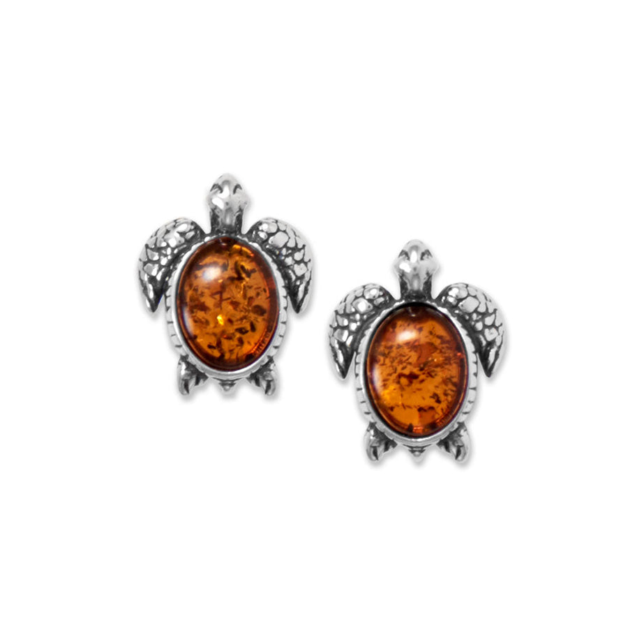 Oxidized Baltic Amber Sea Turtle Earrings