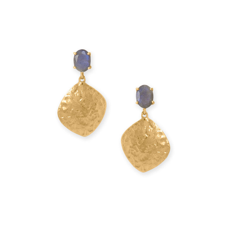 14 Karat Gold Plated Labradorite and Textured Drop Earrings