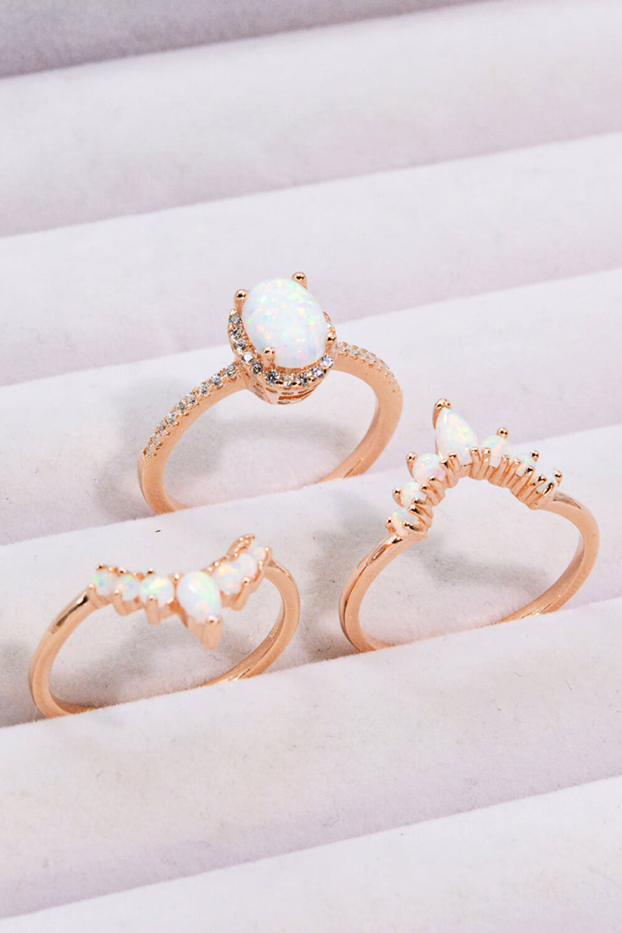 Opal and Zircon Three-Piece Ring Set