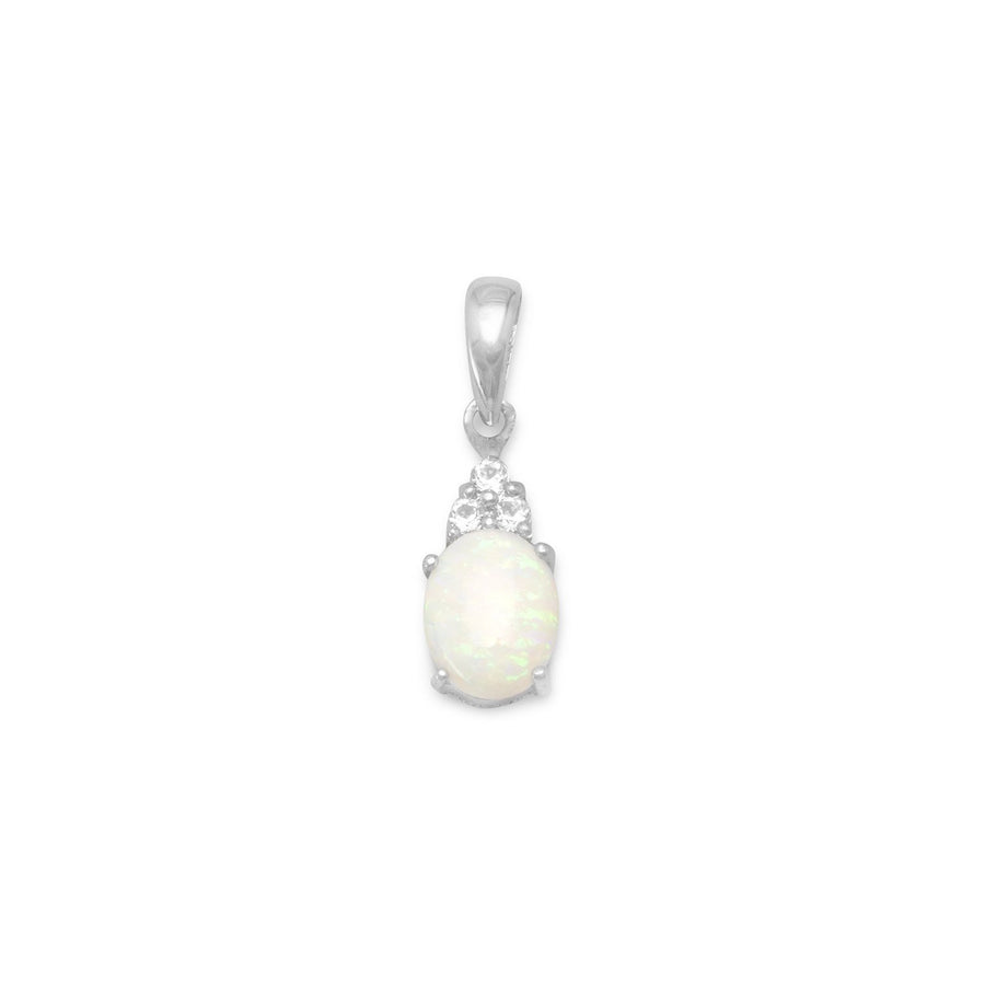 Rhodium Plated Australian Opal and White Topaz Pendant