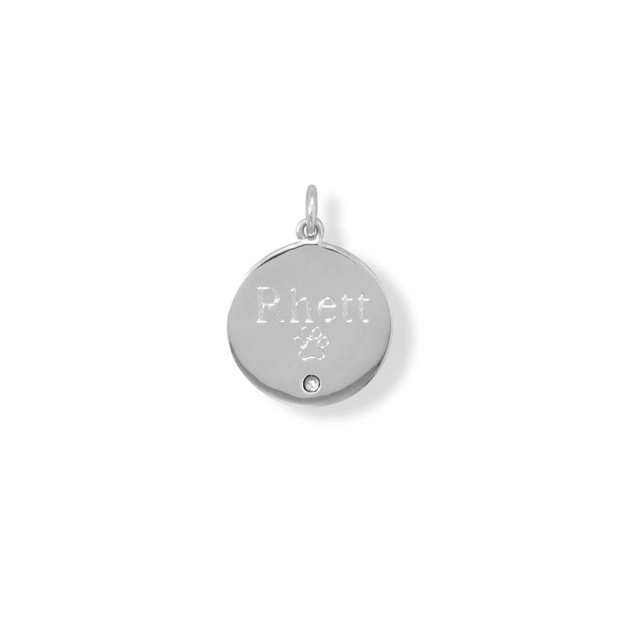 Engravable Rhodium Plated CZ Pendant - April Birthstone