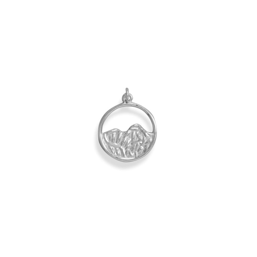 Rhodium Plated Mountain Circle Pendant