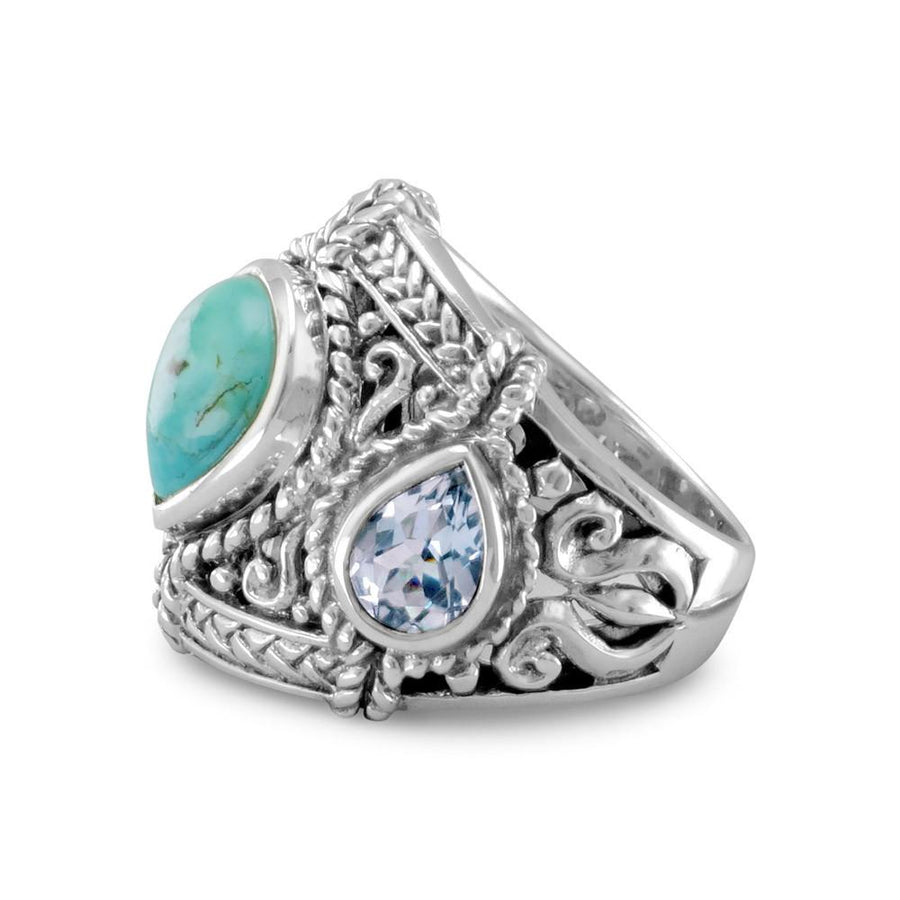 Blue Topaz and Reconstituted Turquoise Ring