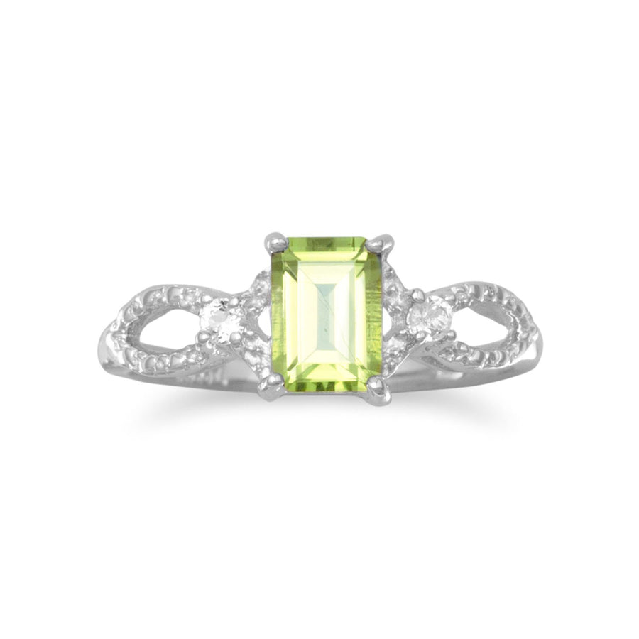 Rhodium Plated Peridot and White Topaz Ring