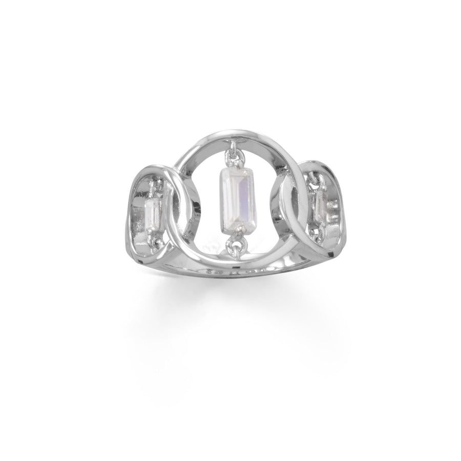 Rhodium Plated Triple Circle Suspension CZ Ring