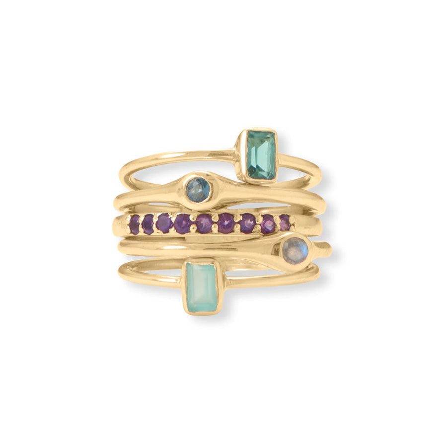 Life in Color! 14 Karat Gold Plated Set of Five Rings