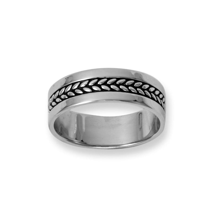 Rhodium Plated Oxidized Wheat Pattern Ring