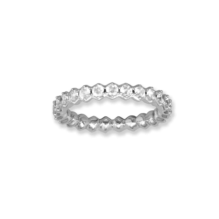 Rhodium Plated Hexagon CZ Eternity Ring