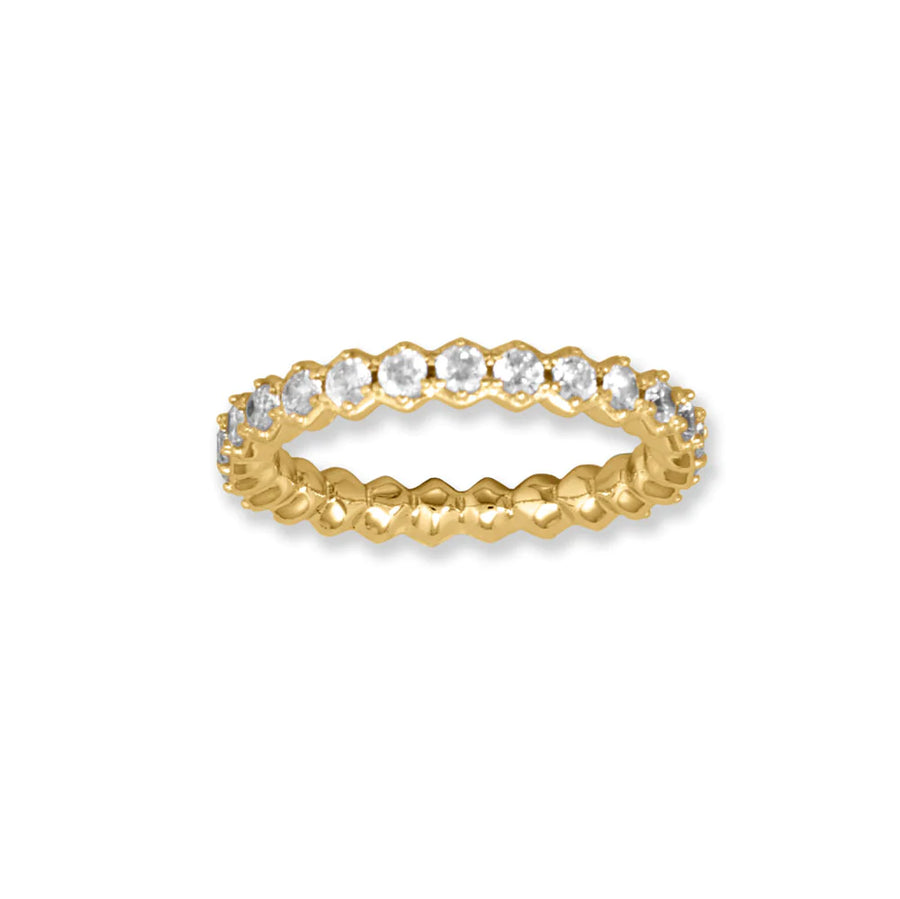14 Karat Gold Plated Hexagon CZ Eternity Ring