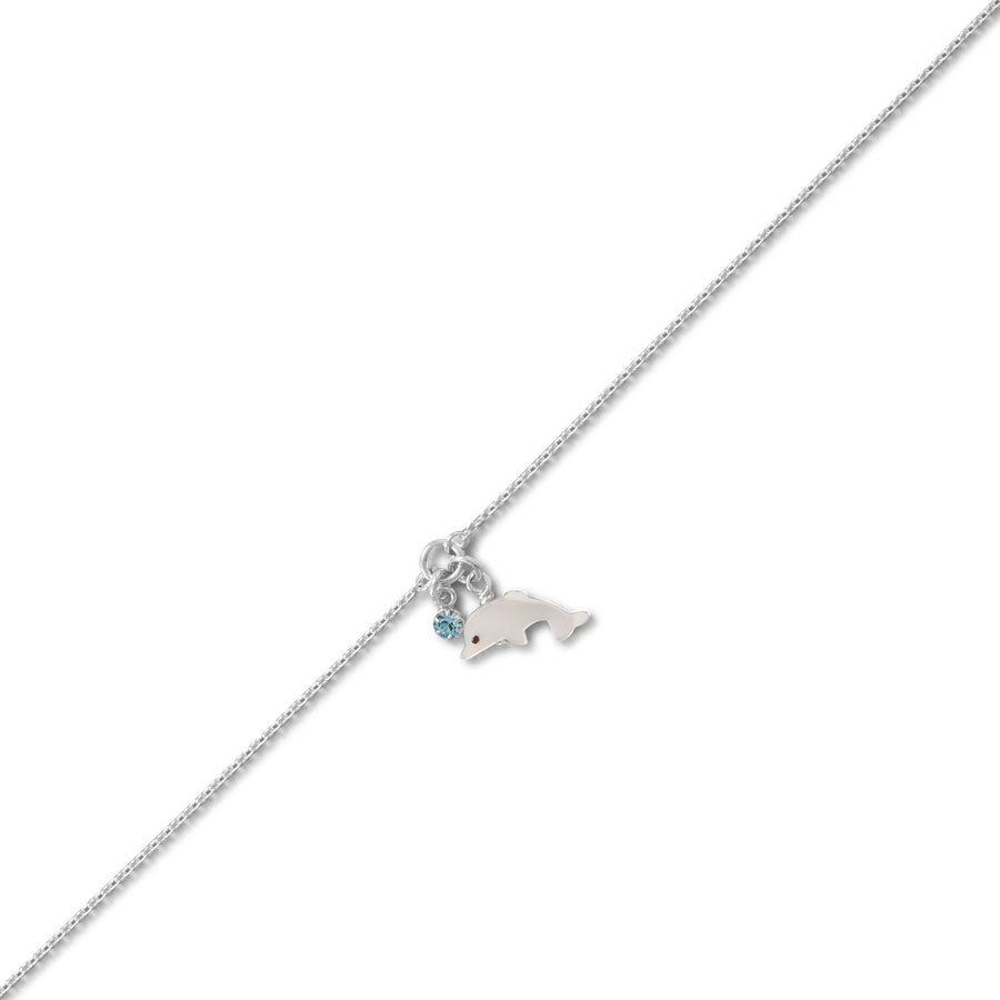 9.5"+1" Dolphin and Crystal Anklet