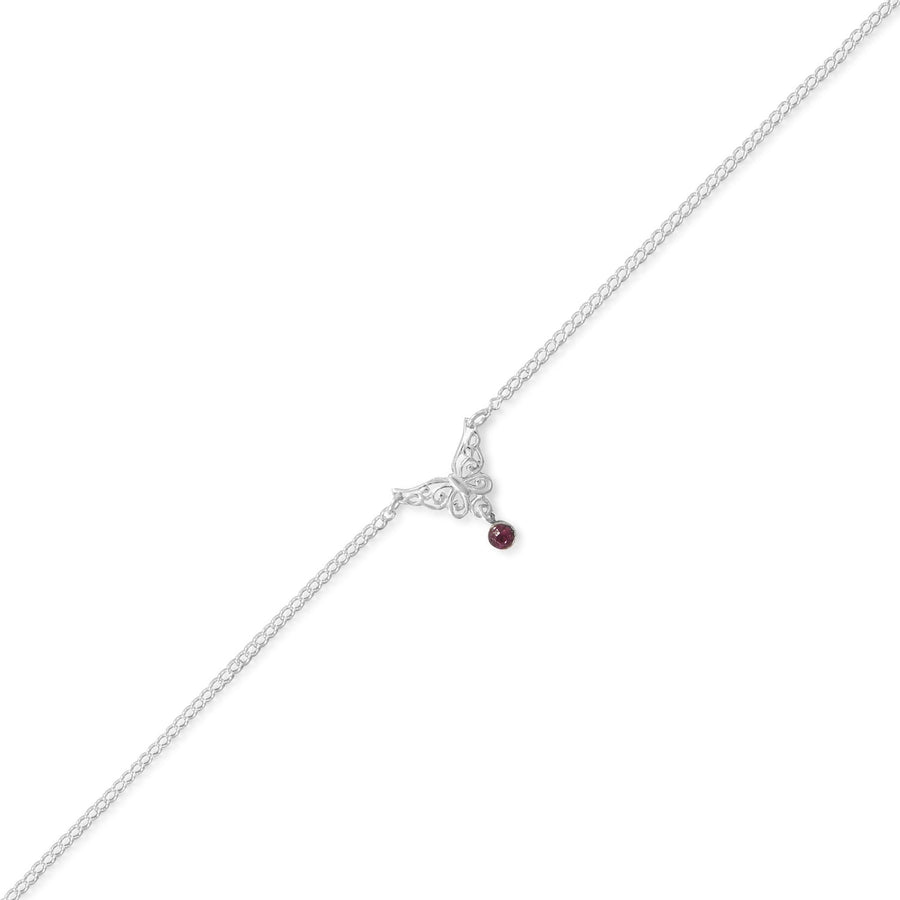 9.5"+.5" Butterfly Anklet with Purple Crystal Charm